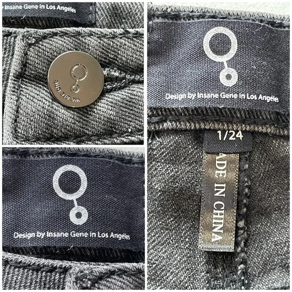 Insane Gene new with tags high waist girlfriend jeans size 24 fray black denim - Picture 3 of 13